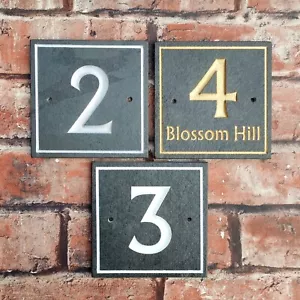 House Signs Personalised Door Numbers Slate Engraved Custom Plaques Name Plate - Picture 1 of 17
