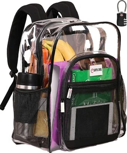 LARGE HEAVY DUTY CLEAR BACKPACK Transparent PVC School Stadium Waterproof - Picture 1 of 5