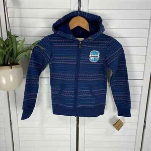 New Timberland Hooded Jacket Blue Fair Isle Heart Print Fleece Lined Girl Size S - Picture 1 of 6