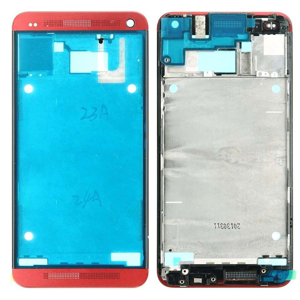 Original HTC ONE M7 Front Cover Gehäuse Rahmen f. Display inkl. Kleber, rot - Bild 1 von 1