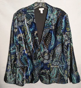 Chico’s Sz 3 (XL) Cool Jeweltone Paisley Velvet Blazer/Jacket - Picture 1 of 5