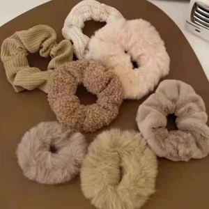 Plush Faux Fur Knitted Hair Rope Set Hair Accessories Soft Elastic Hair Bands - Picture 1 of 20