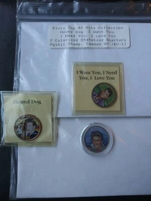 Lot Of 3 Elvis Presley Certified QUARTER 25th Anniversary Hound Dog Top 40 Coin - Image 1 of 3