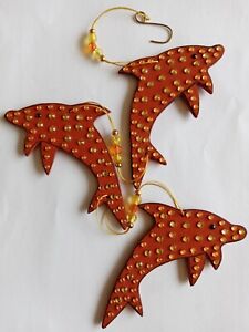 WOODEN DOLPHINS HANGING MOBILE, SUN CATCHER, CEILING DECORATION, BRAND NEW