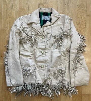 Chaqueta con flecos de cuero blanco talla 10 Pioneer Wear vintage de los años 50 y 60 para niños  Foto 1 de 4