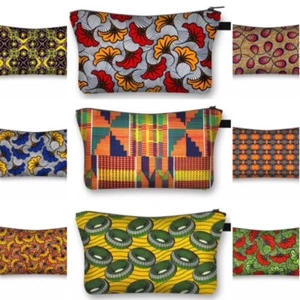 African Print Cosmetic Makeup Travel Tote Canvas Case Storage Zip Bag - Picture 1 of 22