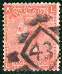 GB QV Stamp SG.94 4d Vermilion Plate 12 (1873) Used *43* Numeral RBR135 - Picture 1 of 6