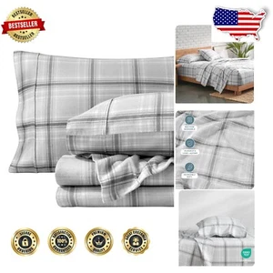 Cozy Heavyweight Tartan Plaid Flannel Sheets for King Beds - Machine Washable - Picture 1 of 11