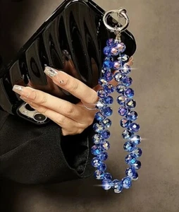 Beaded Phone Wrist Strap, Cellphone Lanyard Chain,Sparkling Colorful, Gold, Blue - Photo 1 sur 2