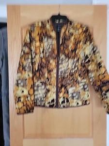 Brown printed Quited Zip Up Jacket Size L by R.Q. T - Picture 1 of 4