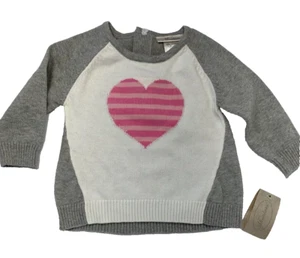 NWT Miniclasix Baby Girls 0-3 Months Gray and Pink Heart Sweater - Picture 1 of 7