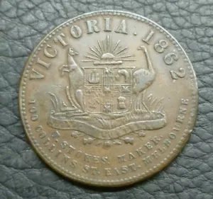 Australia Melbourne Victoria 1862 1d Penny Token Thomas Stokes TN221 - Picture 1 of 2