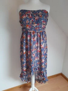 Joe Browns dress 12 blue roses floral asymmetric ruffle hem strapless summer - Picture 1 of 12