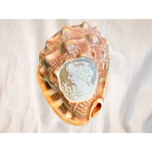 Cameo Carved Conch Shell Decor - Lady Face Hand Carved Goddess Seashell - Picture 1 of 2
