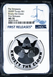 2020 Simpsons Krusty the Clown $1 1oz .9999 Silver COIN NGC MS70 FR Simpson - Picture 1 of 2