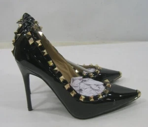 NUEVO Negro DORADO Tachuela 4" Tacón de Aguja Punta Zapatos MUJERES Talla 7.5 - Imagen 1 de 4
