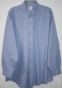 Brooks Brothers 346 camicia abbottonata uomo 17-4/5 non ferro a quadri blu bianco - Foto 1 di 19