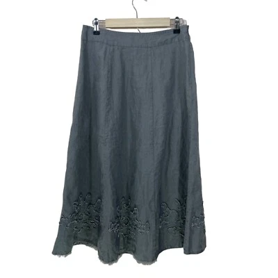 Falda midi gris de lino de playa Bodrum talla MP Soft Surroundings bordada línea A Foto 1 de 4