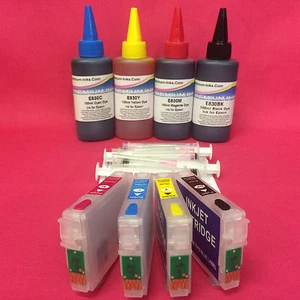 4 LEERE AUTO RESET CHIPPATRONEN + TINTE FÜR EPSON XP-305 XP-312 XP-315 XP-325 - Bild 1 von 4