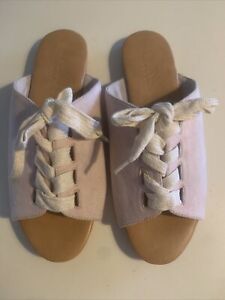 WALNUT Maxwell Blush Pink Lace Up Faux Suede Flat Slides Sandals Mules Size 38