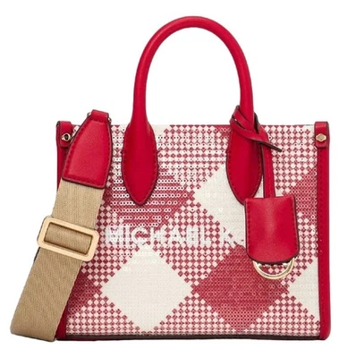 MICHAEL KORS MIRELLA XS MINI SHOPPER SATCHEL CROSSBODY SEQUIN BAG BRIGHT RED - Image 1 of 4