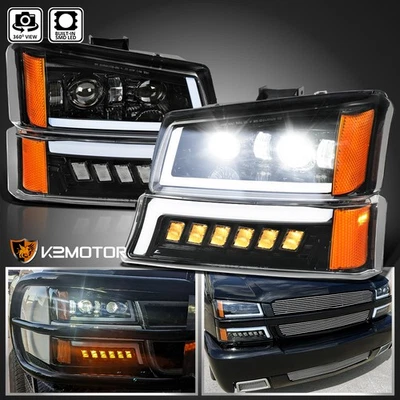 Fits 2003-2007 Chevy Silverado Avalanche LED DRL Projector Headlight+Bumper Lamp Foto 1 de 4