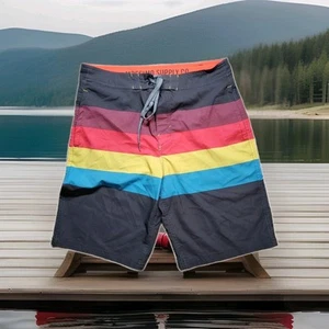 Mossimo 32 Boardshorts 32 schwarz grau türkis grün gestreift Badehose Surf  - Bild 1 von 5