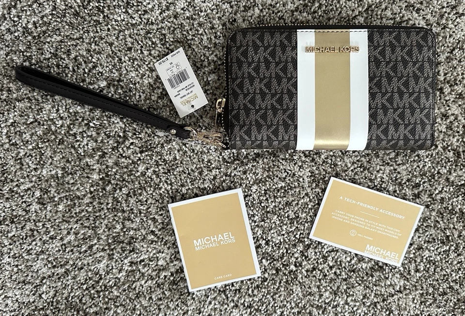 Michael Kors Jet Set Large Metallic Signature Logo Stripe Smartphone Wallet - Image 1 of 4