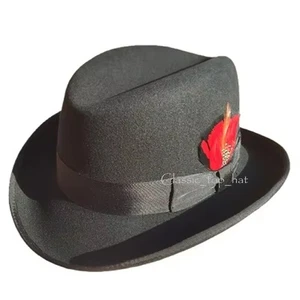 Men's 100% Wool Black Godfather Fedora Style Hat - Picture 1 of 6