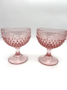 2 Vintage L.E. Smith Hobnail Rosa Dessert Sherbet Puddingschalen mit Fuß Ersatz - Bild 1 von 7