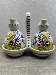 RAFFAELLESCO Deruta Aceite y Vinagre Cruet Caddy Set Dragón Floral HECHO EN ITALIA - Imagen 1 de 14