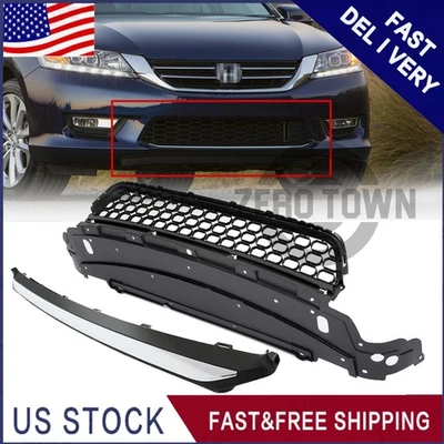 New Front Bumper Lower Grille and Chrome Trim Molding for 2013-2015 Honda Accord - Image 1 of 4