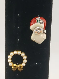 AVON oro/plata perlas de imitación esmalte corona de Navidad y alfileres tac cara de Santa - Imagen 1 de 6