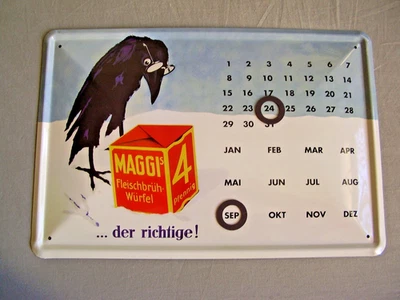 Blechschild Maggi Fleischbrüh Würfel mit Raben Kalender 20x30cm - Bild 1 von 2
