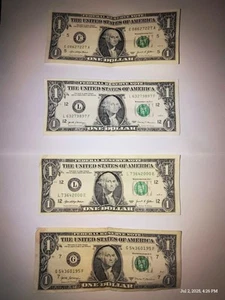 4 MISALIGNED ERROR 1 DOLLOR BILL. 2 2021 SERIES AND 2 2017 SERIES - Picture 1 of 10
