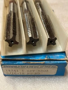 9/16-12 H-3 HSS GREENFIELD, 3 PC SET, PLUG*BOTTOM*TAPER, NEW, USA - Picture 1 of 1