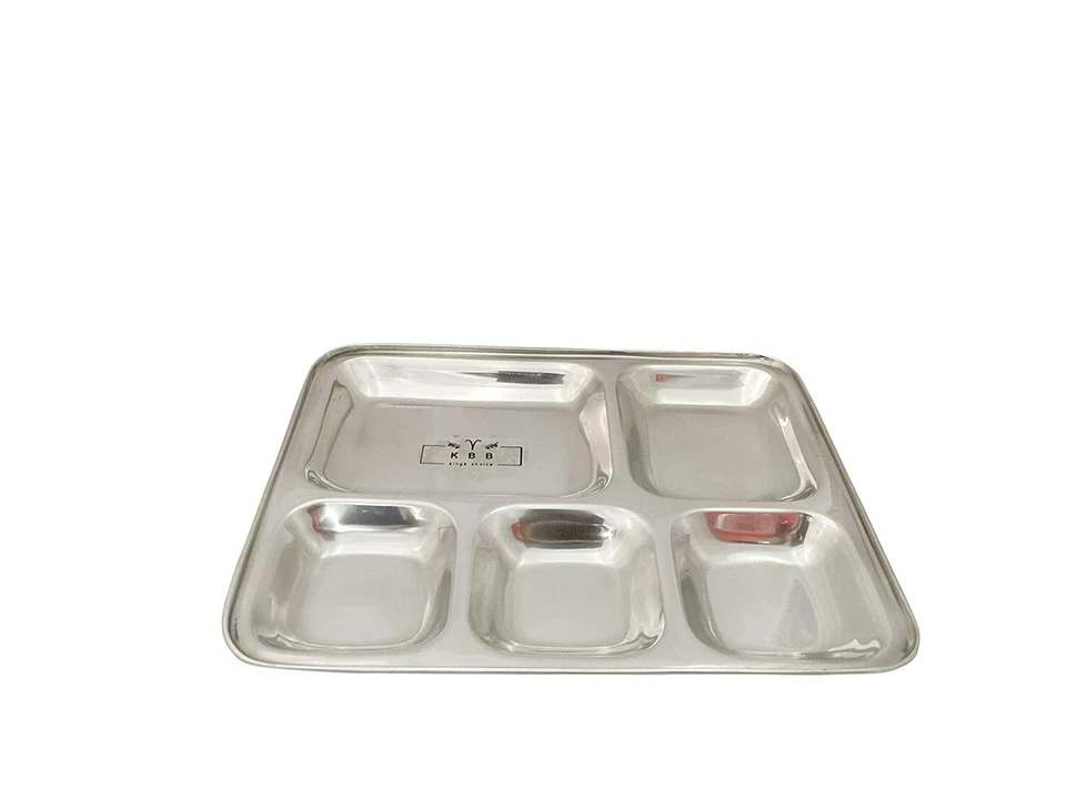 Acciaio Inox Cibo Piastra Pav Bhaji 5 IN 1 Quadrato Ciotole Utensile da Cucina - Immagine 1 di 2