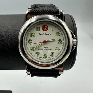 Paul Jardin Watch Men Silver Tone White Dial Black Nylon Strap Band New Battery - Picture 1 of 11