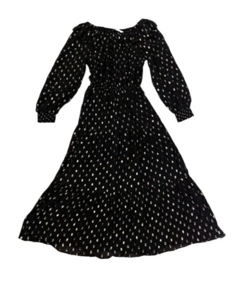 Rebecca Minkoff Holly Black Polka Dot Smocked Shimmer Blouson Maxi Dress XXL - Image 1 of 4