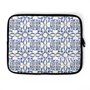 Spanish Tile Monogram Personalized Laptop Sleeve, Barcelona laptop case, custom - Picture 1 of 7