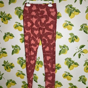 LuLaRoe Leggings Women's Size OS Pink Love Hearts Print Soft Stretch - Picture 1 of 3