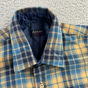 Arrow Shirt Mens Large Blue Plaid Flannel Acrylic 70s 80s Button Up Long Sleeve - Picture 1 of 10