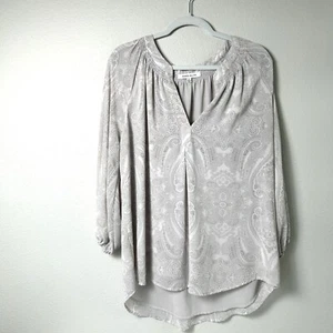 Rose + Olive Blouse Womens Size XL Gray Paisley Popover Split Neck Peasant Boho - Picture 1 of 14