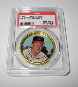 1964 Topps Baseball Coin Pin #8 Steve Barber Baltimore Orioles PSA 8 NM-MT - Picture 1 of 2