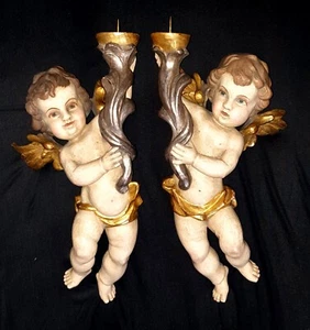 2 Engel / Putten groß, Handarbeit, antik bemalt / vergoldet, je ca. 46 x 26 cm - Bild 1 von 6