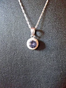 Collana donna argento sterling 925 18" catena viola chiaro ciondolo pietra rotonda - Foto 1 di 5
