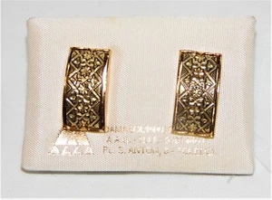 Damasquinado De Oro Pierced Earrings Vintage On Orig. Tag - Picture 1 of 4
