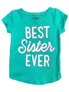 Infant Toddler Girls Green Best Sister Ever Short Sleeve T-Shirt - Picture 1 of 2