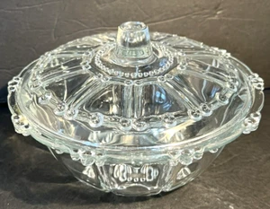 Vintage KIG Indonesia Clear Glass 7” Candy Dish w Lid ~ Beaded Oyster Pearl - Picture 1 of 12