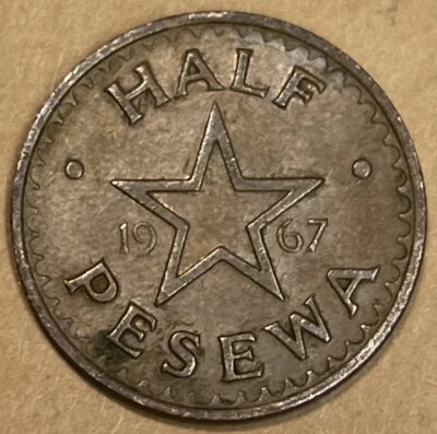 1967 GHANA HALF PESEWA COIN - Great Star Coin -   Free Shipping     Lot - KLzz.8 - Image 1 of 4